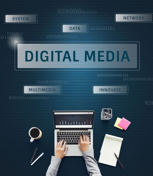 Hand using laptp[ with graphic of global communication connection technology